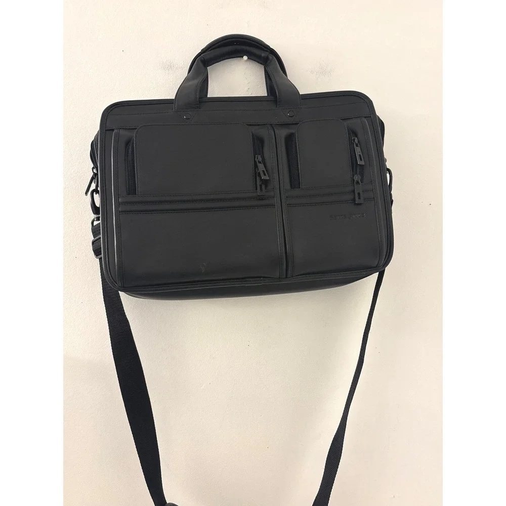 Samsonite Black Faux Leather Laptop Briefcase Messenger Bag with Shoulder Strap